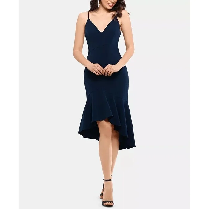 Short-Outing Party Dress -XSCAPE Women's Asymmetric Ruffled Cocktail Dress Navy Size 6