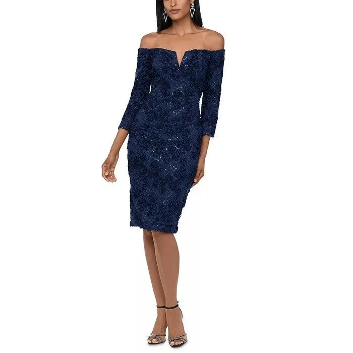 Loose-Fit Party Dress -XSCAPE Women's Lace Off The Shoulder Cocktail Dress Blue Size 12