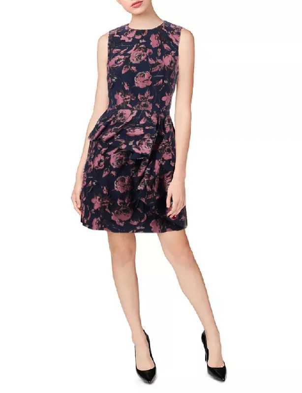 Cocktail-Hour Party Dress -4 - vince camuto navy floral jacquard ruffle cocktail dress