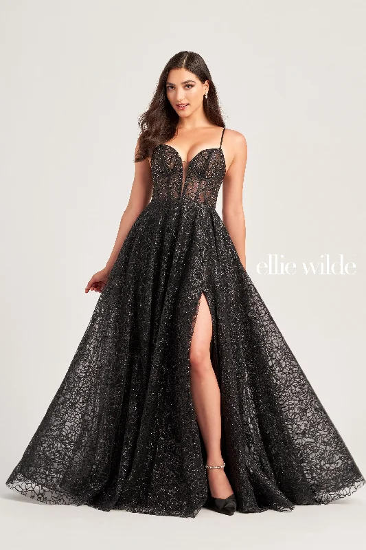 Smocked-Waist Evening Dress -Ellie Wilde: EW35216