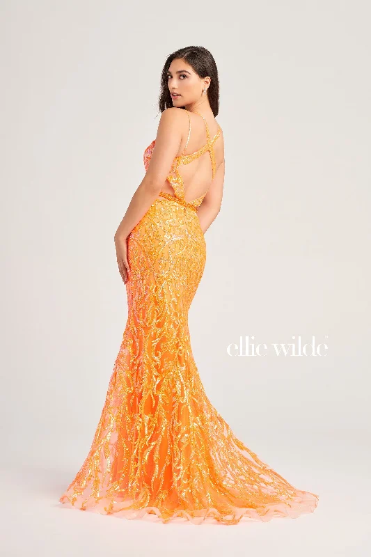 Mesh-Overlay Evening Dress -Ellie Wilde: EW35007