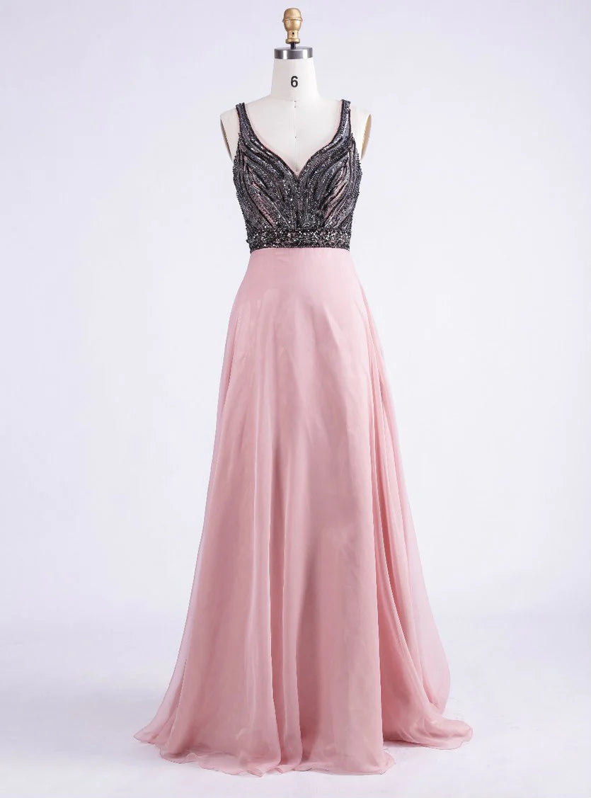 Plush-Cotton Evening Dress -Sweetheart Spaghetti A-line Open Back Chiffon Beading Prom Party Dress