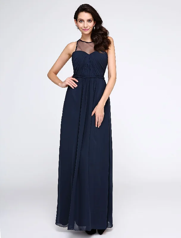 Small-Date Party Dress -Sheath / Column Elegant Dress Holiday Cocktail Party Ankle Length Sleeveless Illusion Neck Chiffon with Side Draping