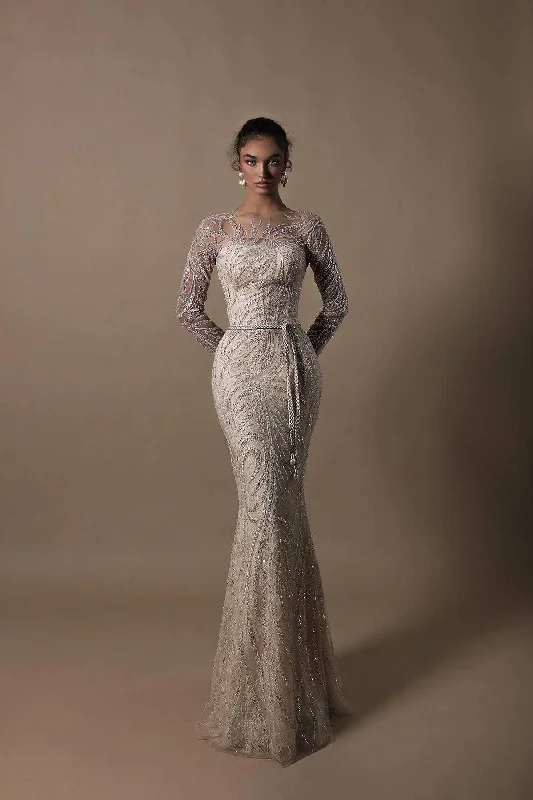 Earth-Tone Evening Dress -Tarik Ediz: 96013 - Valore