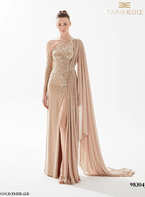 Plush-Velvet Evening Dress -Tarik Ediz: 98304