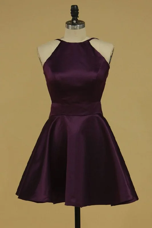 Wine-Tasting Party Dress -Cocktail Dress A Line Spaghetti Straps Satin Simple Homecoming Dress c2906