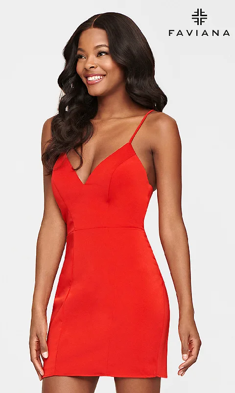 Corset-Back Faviana Short Red Cocktail Party Dress