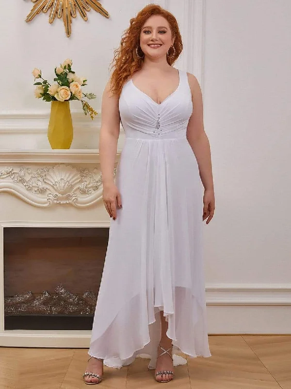 Halter-Neck Party Dress -Plus Size Chiffon Formal V-Neck High-Low Cocktail Dress