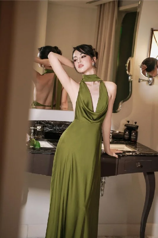 Sexy Open Back Long Prom Dress Green A Line Cocktail Dress Party Evening Dress cc1598