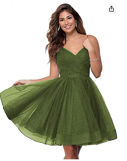 Plaid Party Dress -Short V-Neck Tulle Homecoming Dresses Sparkly for Teens Spaghetti Straps Cocktail Dresses c2679