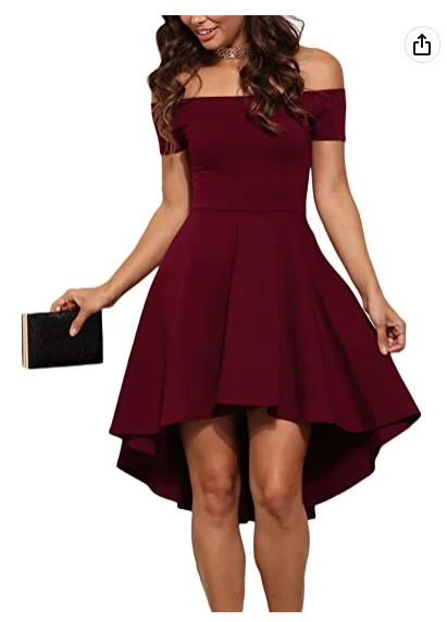 Tulip-Skirt Party Dress -Women Off The Shoulder Short Sleeve High Low Hem Club Cocktail Skater Dress c2678