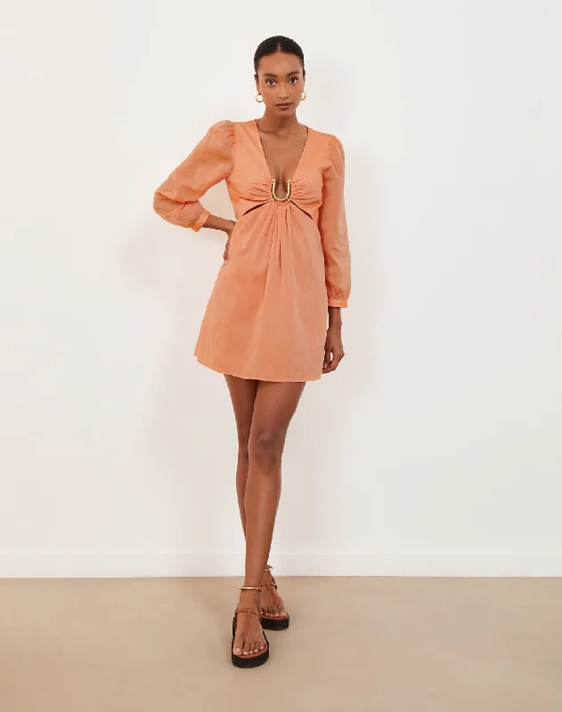 Mini Dresses for Holiday Parties -Amelia Detail Short Dress (exchange only) - Grapefruit