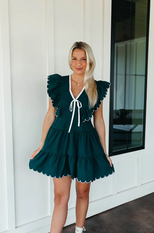 Mini Dresses in Plaid Prints -Aubrey Mini Dress - Hunter Green