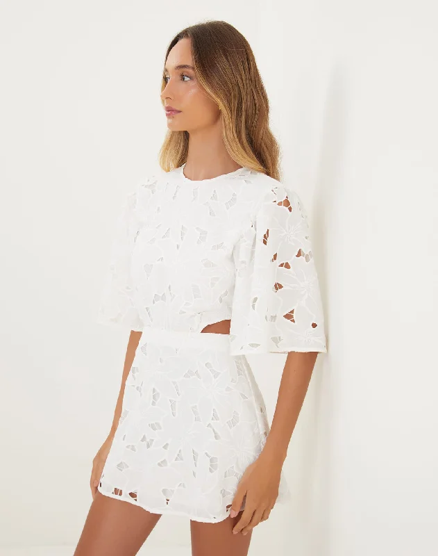 Mini Dresses with Mock Necks -Babi Short Dress - Off White