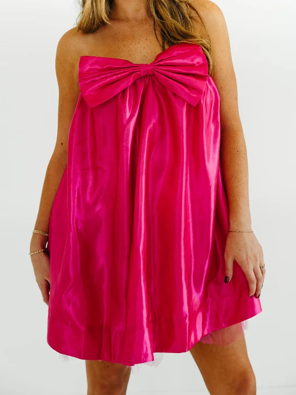 Mini Dresses for Casual Chic -Betty Bow Dress - Hot Pink