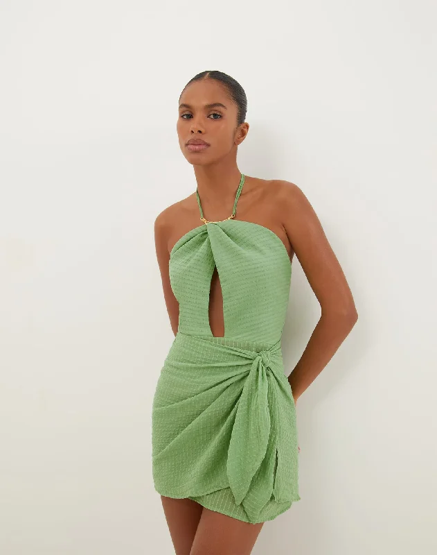 Mini Dresses for Food Nights -Camille Detail Short Dress - Aloe