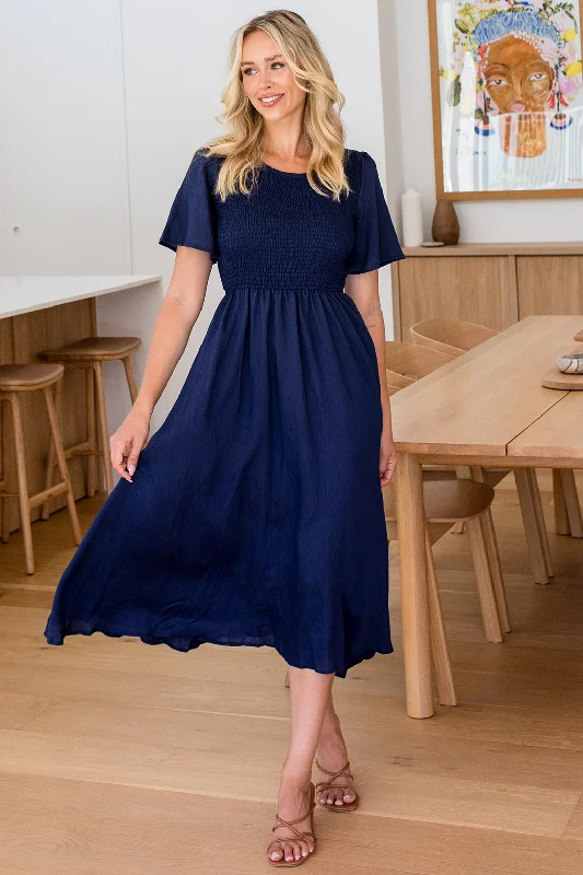 Blue Mini Dresses for Date Nights -Candace Midi Dress Navy