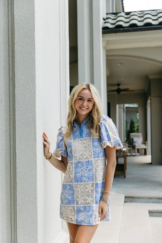 Mini Dresses for Day Outings -Cayleah Crochet Dress - Blue