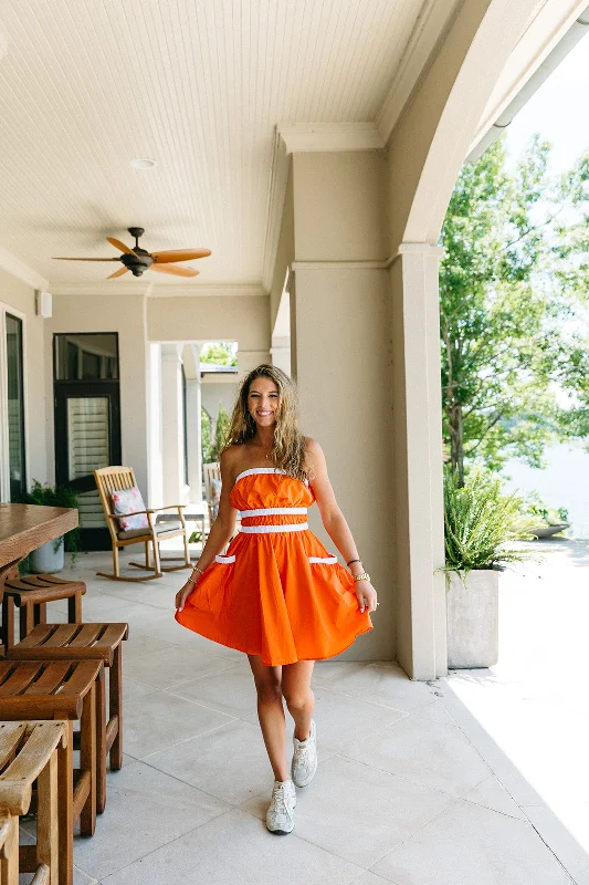 Mini Dresses with V-Neck Styles -Danica Mini Dress - Orange/White