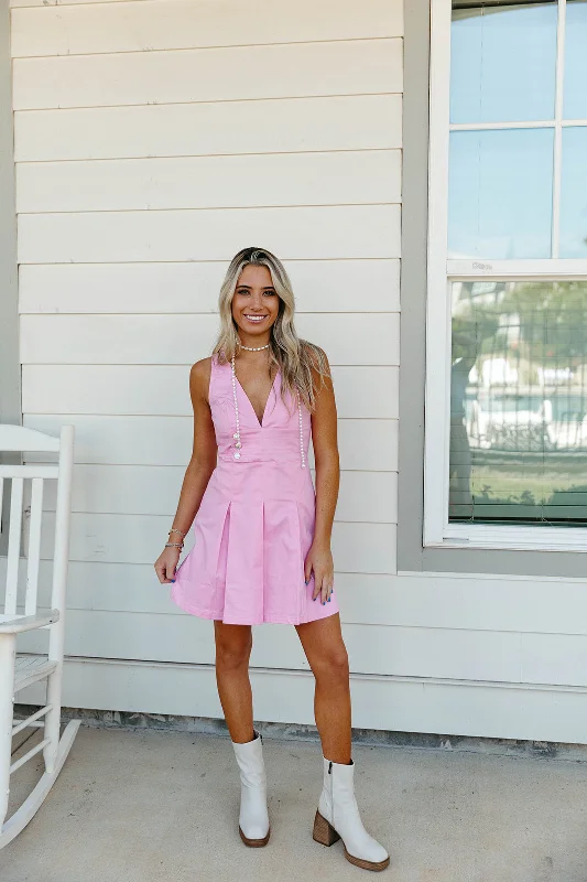 Mini Dresses in Textured Fabrics -First Class Mini Dress - Pink