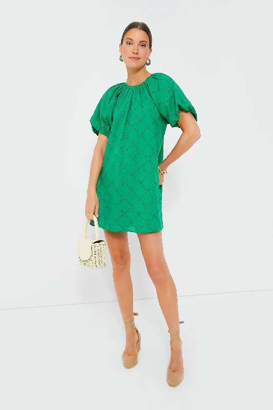 Mini Dresses with Tulip Edges -Green Eyelet Quincy Mini Dress