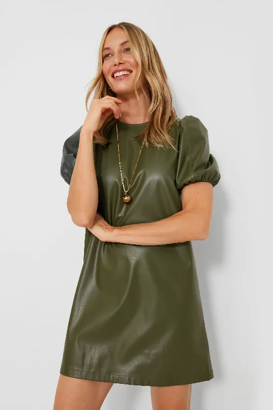 Mini Dresses for Beach Nights -Green Faux Leather McShea Mini Dress