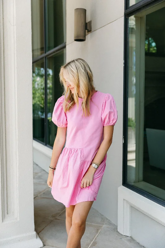 Mini Dresses with Flared Edges -Hollis Mini Dress - Bubblegum Pink