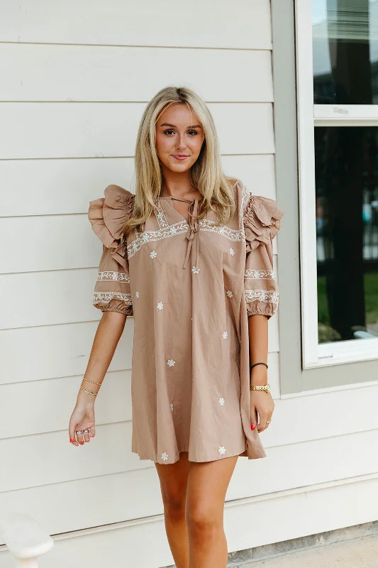 Mini Dresses for Quick Escapes -Keegan Mini Dress - Latte