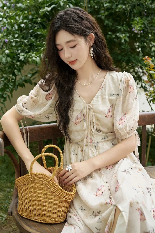 Mini Dresses with Dropped Waists -Women Elegant Floral Maxi Dress