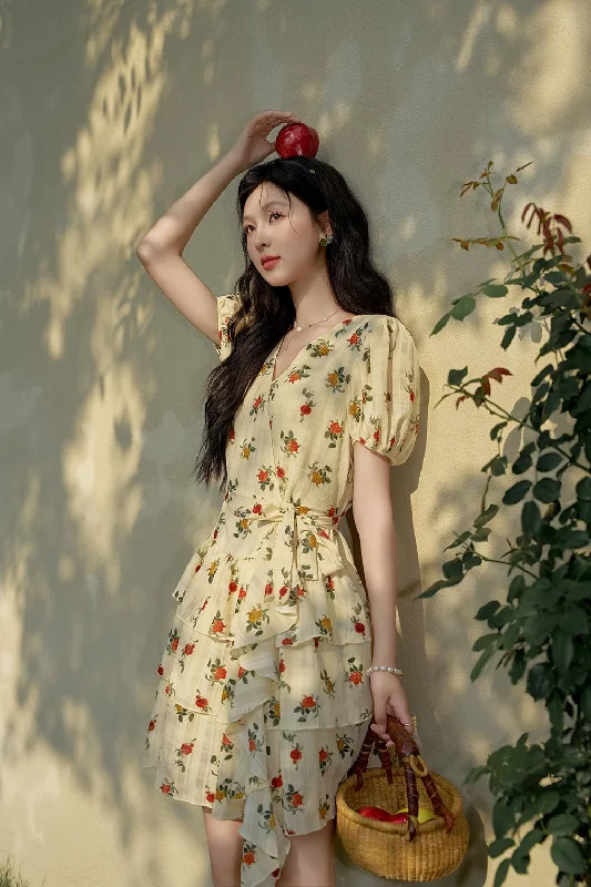 Strapless Mini Dresses Online -Floral Chiffon Midi Dress for Women