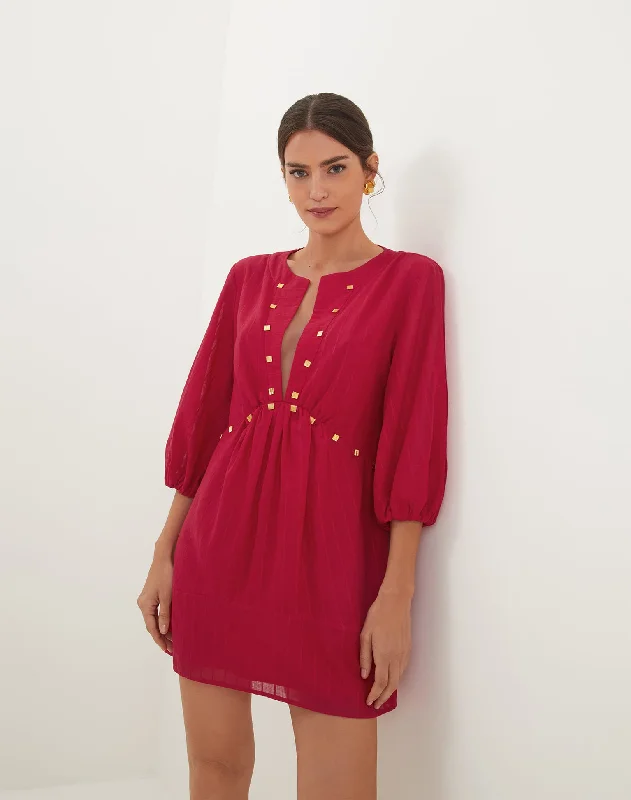 Mini Dresses with Pleated Sides -Noemi Short Dress - Summerwine