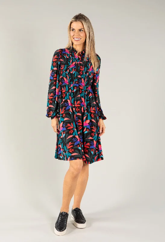 Mini Dresses with High Necks -Palm Print Dress