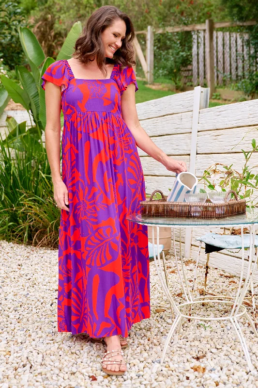 Mini Dresses for Day Outings -Peaches Maxi Dress Maya Print Purple