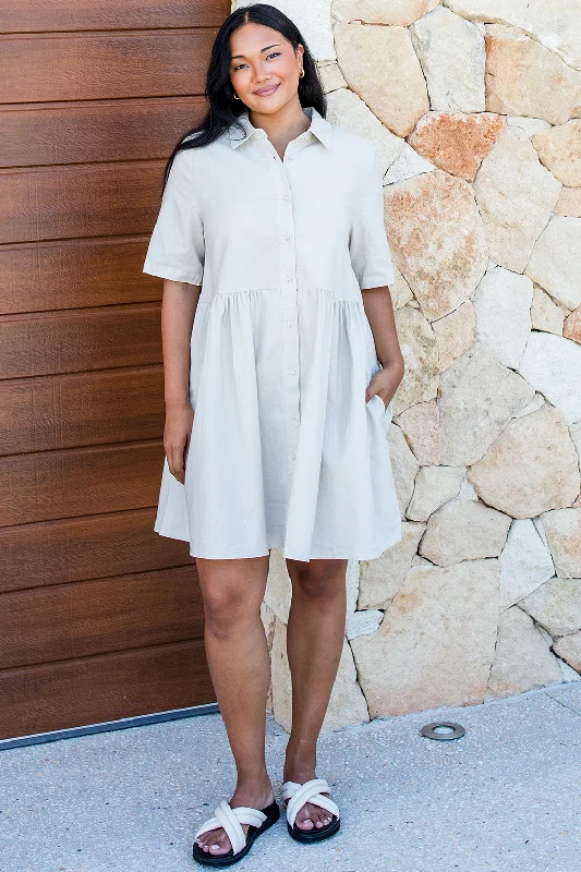 Mini Dresses with Back Keyholes -Selena Linen Dress Natural