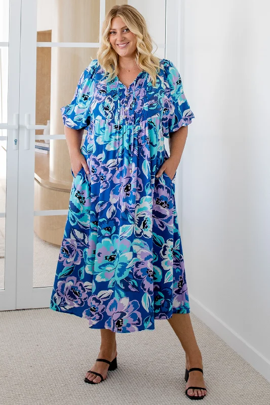 Mini Dresses in Quirky Prints -Shona Midi Dress Aruba Print Blue