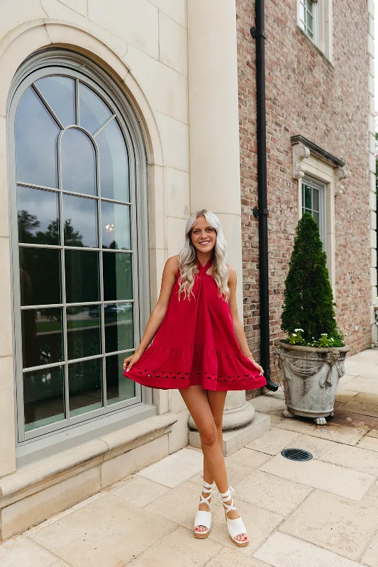 Mini Dresses in Soft Shades -Tailgate Mini Dress - Crimson