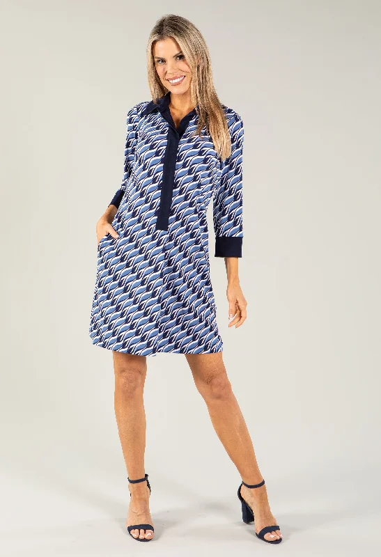 Mini Dresses with Ruffle Backs -Wave Printed Dress