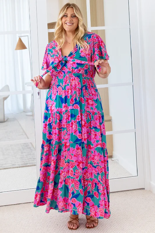 Mini Dresses with Knotted Fronts -FINAL SALE | Yenn Maxi Dress Valeria Print Green