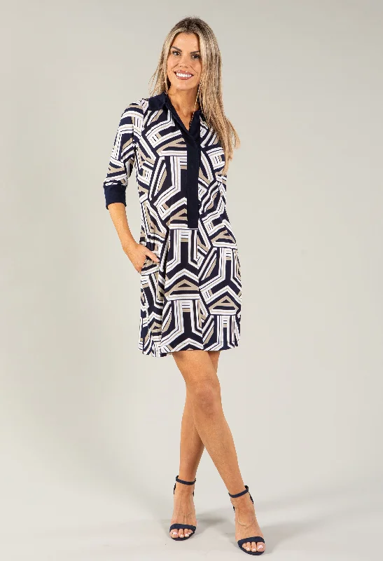 Mini Dresses with Twist Edges -Zigzag Print Dress