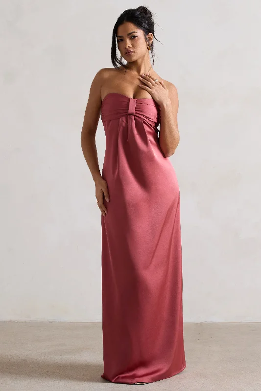 Soft-Cotton Maxi Dresses -April | Rose Pink Satin Sweetheart Maxi Dress