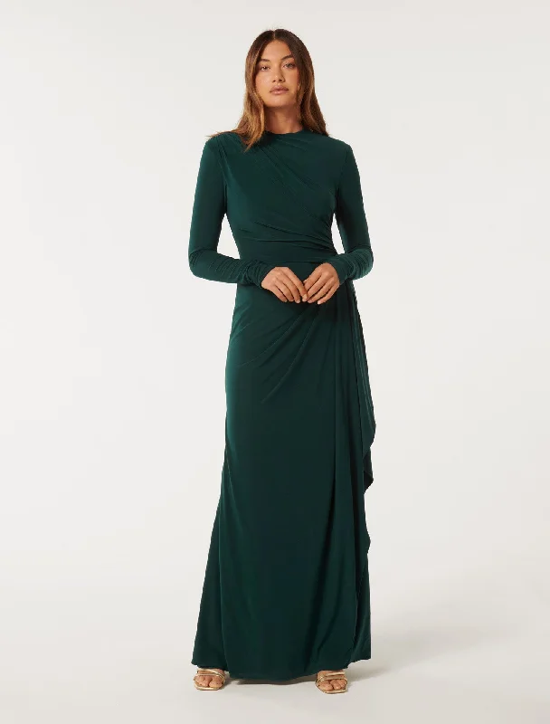 Suede Maxi Dresses -Audrey Long Sleeve Maxi Dress