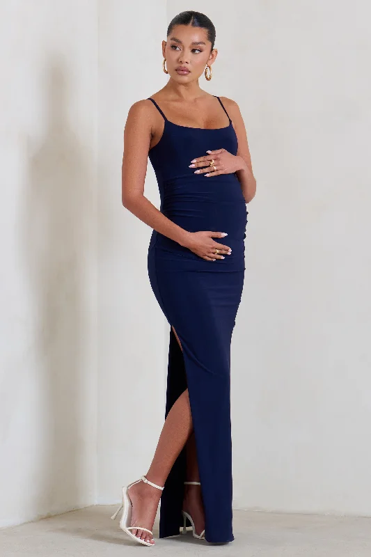 Breezy-Cotton Maxi Dresses -Aurelia | Navy Maternity Cami Maxi Dress With Split