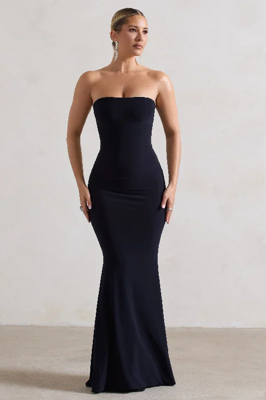 Maxi Dresses for Casual Lunches -Ceremony | Navy Bandeau Fishtail Maxi Dress