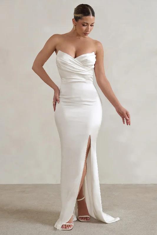 Woven Maxi Dresses -Coraline | White Strapless Maxi Dress With Split