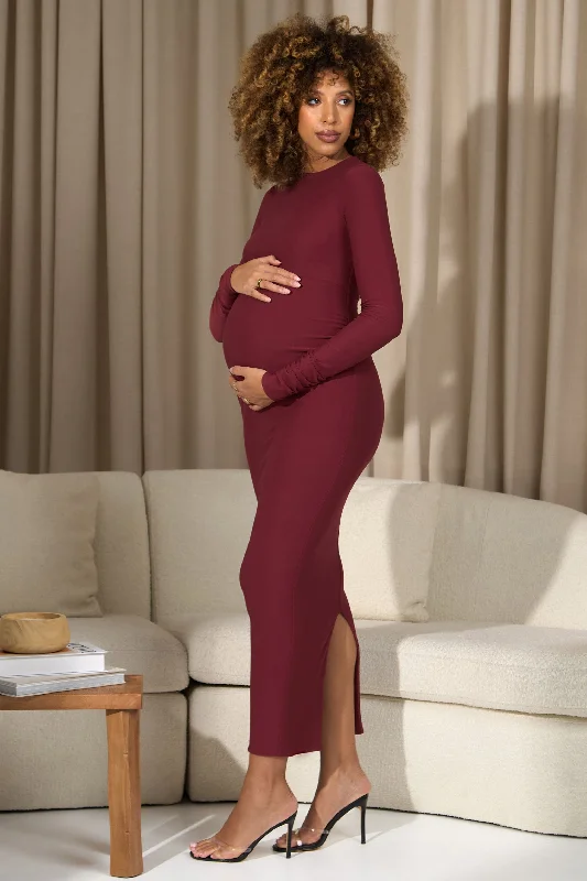 Cross-Back Maxi Dresses -Dove | Vintage Berry Bodycon Long-Sleeve Maternity Maxi Dress