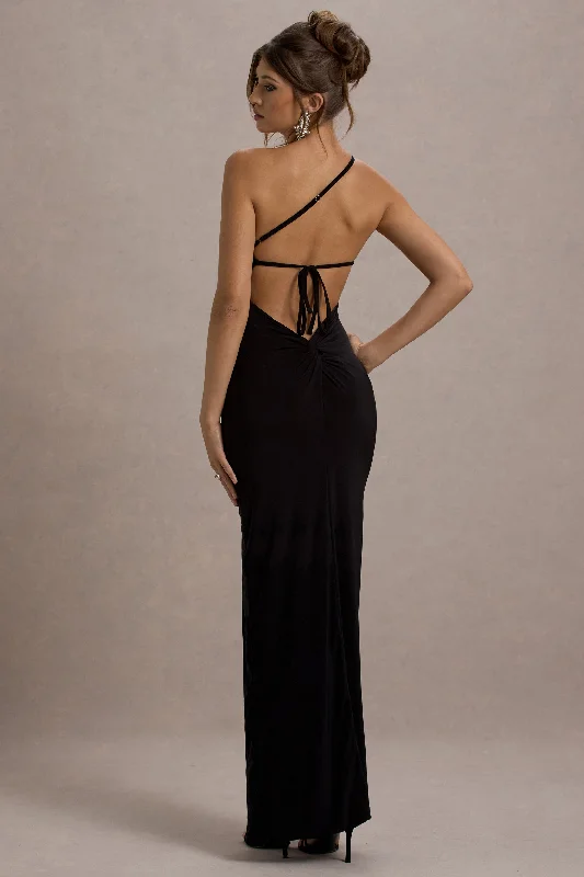 Tiered Maxi Dresses -Dressing Up | Black One Shoulder Maxi Dress With Open Back Detail