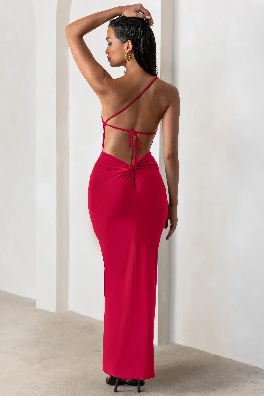 Curved-Back Maxi Dresses -Dressing Up | Red One Shoulder Maxi Dress With Open Back Detail