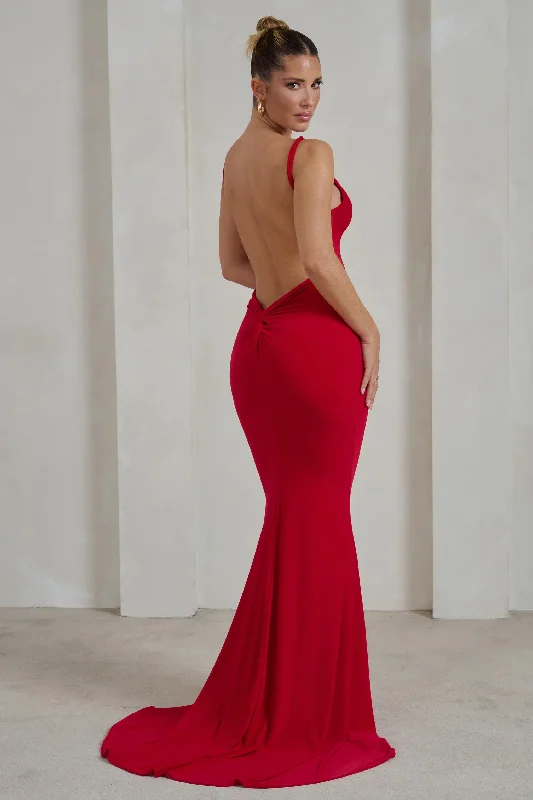 Drop-Waist Maxi Dresses -Endless Love | Red Backless Knot Detail Fishtail Maxi Dress