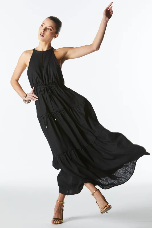 Keyhole-Back Maxi Dresses -Fate Midsummer Halter Maxi Dress Black