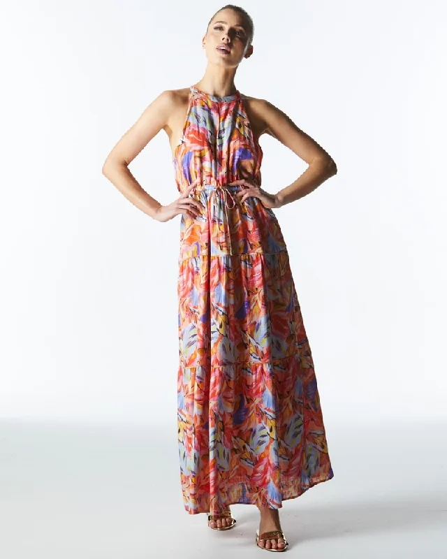 Ruffle-Sleeve Maxi Dresses -Fate Midsummer Halter Maxi Dress Sunset Palm